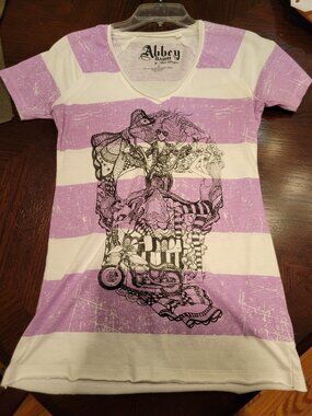 Avril Lavigne Abbey Dawn Purple Stripe T-shirt S size New no tags Rare Y2K
